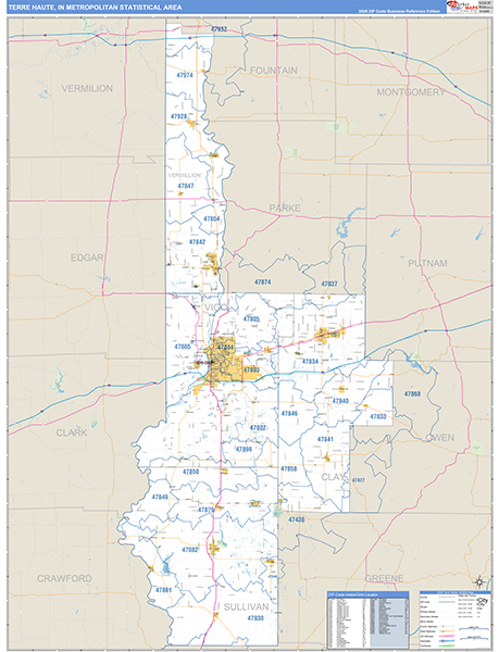 Terre Haute Metro Area Wall Map